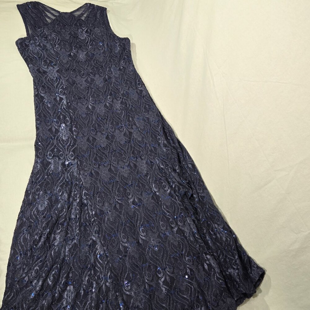 R & M Richards Mother Of The Bride BLUE Sequined Lace Sheer Formal Dress Size 16 - Picture 7 of 17
